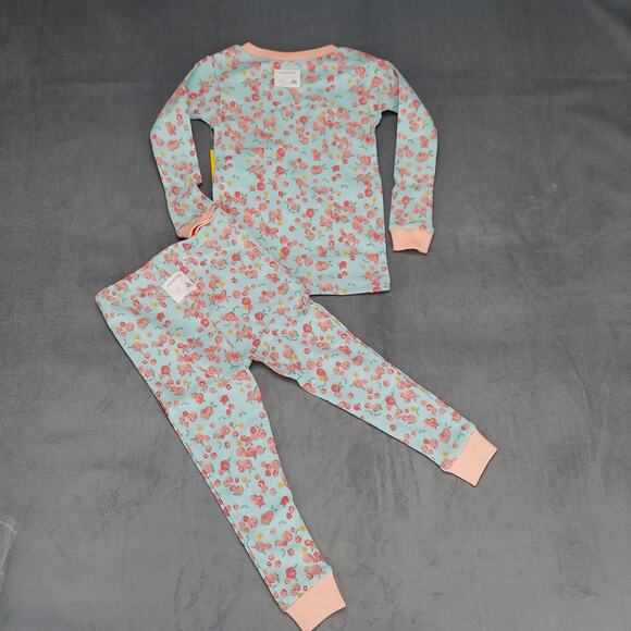 Burt's Bees Floral Organic Cotton Snug Fit Pink & Teal Pajama Set 2T - Picture 6 of 7